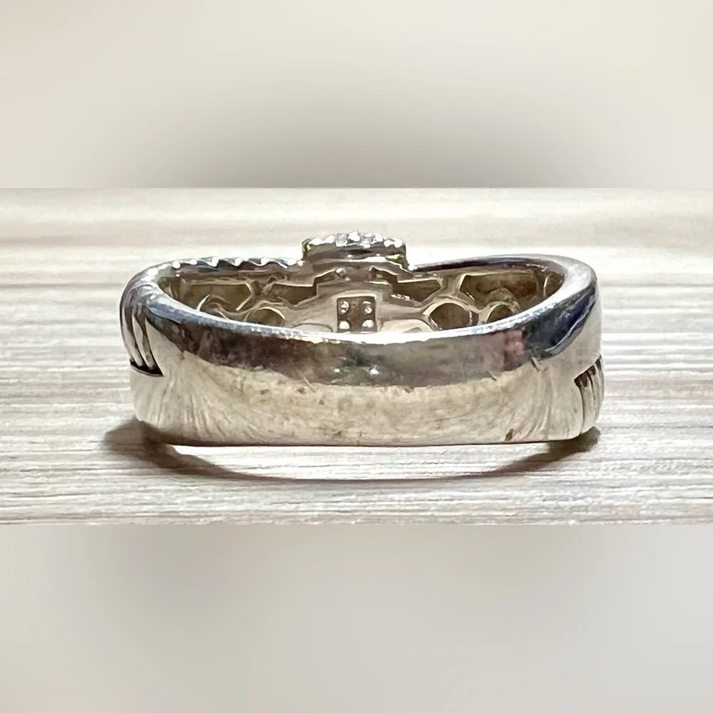 Vintage Designer Signed ATR Sterling Silver & 18K Gold Diamond Ring, Size 6